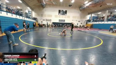 75-80 lbs Round 1 - Parker Cannon, Worland Middle School vs Ashlynn Hitz, Lovell Middle School