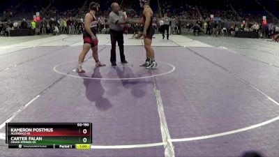 D2-190 lbs Cons. Round 3 - Carter Falan, Cedar Springs HS vs Kameron Postmus, Allendale HS