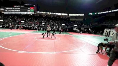 55 lbs Champ. Round 1 - Madilyn Bauman, KAWA vs Declan Overton, GFF3