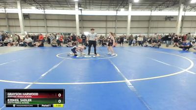 105 lbs Cons. Round 2 - Grayson Harwood, Heritage Middle School vs Ezekeil Sadler, South Middle School