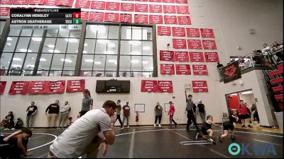66 lbs Consi Of 8 #2 - Coralynn Hensley, Little Axe Takedown Club vs Astron Deatherage, Tecumseh Youth Wrestling