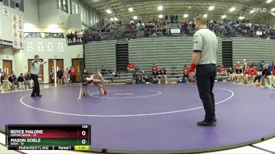 120 lbs Quarterfinals (8 Team) - Royce Malone, Center Grove vs Mason Goelz, Avon