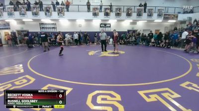 120 lbs Semifinal - Russell Goolsbey, Powell Middle School vs Beckett Vosika, Riverton Middle School