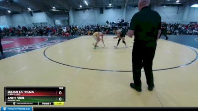 120 lbs Semifinal - Julian Espinoza, Pueblo East vs Ane`e Vigil, Prairie View