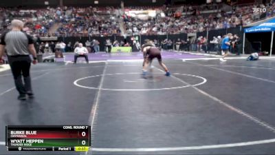 98 lbs Cons. Round 7 - Burke Blue, Centennial vs Wyatt Meppen, Thunder Ridge