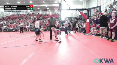 52 lbs Rr Rnd 2 - Averly Pittman, Spartan Wrestling Fort Smith vs Hudson Toon, Kansas Young Guns