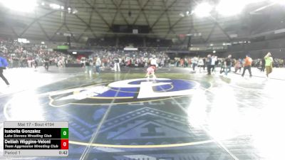93 lbs Cons. Quarters - Isabella Gonzalez, Lake Stevens Wrestling Club vs Delilah Wiggins-Veloni, Team Aggression Wrestling Club