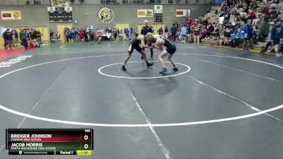 145 lbs Quarterfinal - Jacob Morris, South Anchorage High School vs BRIDGER JOHNSON, Chugiak High School