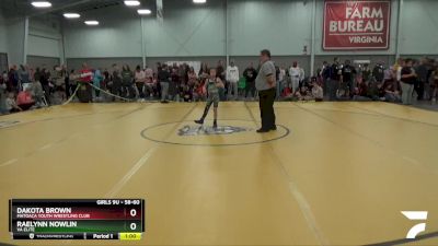 58-60 lbs Round 2 - Dakota Brown, Matoaca Youth Wrestling Club vs Raelynn Nowlin, VA Elite