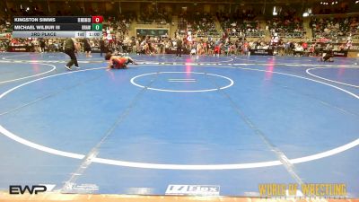 100 lbs 3rd Place - Kingston Simms, Raising The Level Wrestling Club vs Michael Wilbur III, Brawler Elite