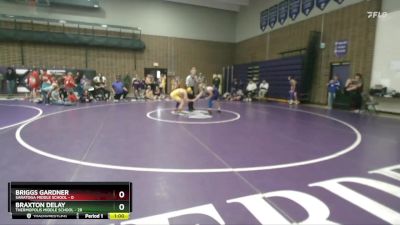 105 lbs Round 5 (6 Team) - Briggs Gardner, Saratoga Middle School vs Braxton Delay, Thermopolis Middle School