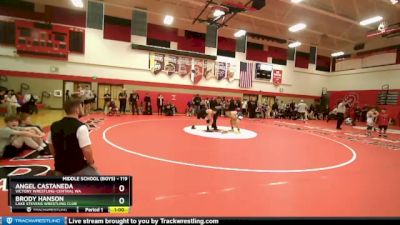 119 lbs Round 1 - Angel Castaneda, Victory Wrestling-Central WA vs Brody Hanson, Lake Stevens Wrestling Club