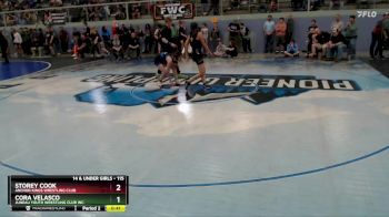 115 lbs Cons. Round 1 - Cora Velasco, Juneau Youth Wrestling Club Inc. vs Storey Cook, Anchor Kings Wrestling Club