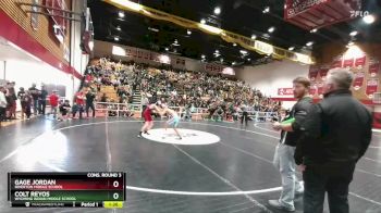 95 lbs Cons. Round 3 - Colt Reyos, Wyoming Indian Middle School vs Gage Jordan, Riverton Middle School