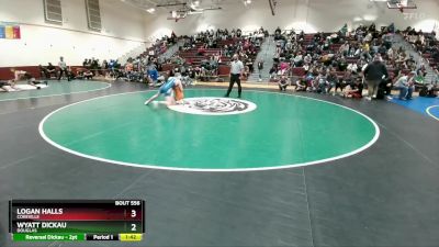 144 lbs Quarterfinal - Wyatt Dickau, Douglas vs Logan Halls, Cokeville