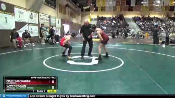 132 lbs Quarterfinal - Gavyn Hogan, Temecula Valley High School Wrestling vs Matthias Valdez, California