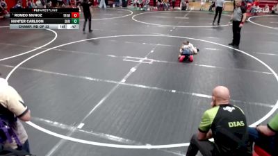 56 lbs Champ. Rd Of 32 - Romeo Munoz, Thunder Ridge Outlaws Wrestling Club vs Hunter Carlson, Shootbox Rigby