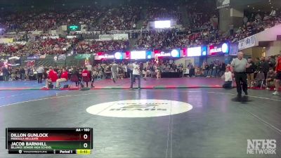 AA - 160 lbs Cons. Round 3 - Jacob Barnhill, Billings Senior High School vs Dillon Gunlock, Missoula Hellgate