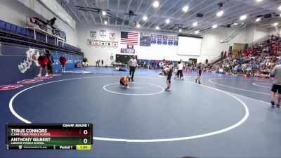 75 lbs Quarterfinal - Tyrus Connors, Clear Creek Middle School vs Anthony Gilbert, Laramie Middle School