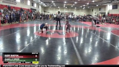 70 lbs Quarterfinal - Isabella Henze, Milton Monsters Wrestling Club vs Avery Burton, Oakdale Athletic Association