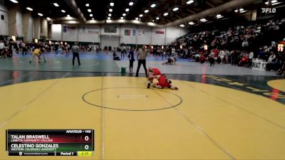 149 lbs Cons. Round 3 - Celestino Gonzales, Western Colorado University vs Talan Braswell, Labette Community College