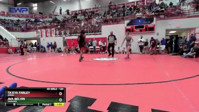 120 lbs Cons. Round 2 - Ava Belvin, SHAWNEE vs Ta`Kya Farley, UNION