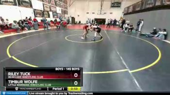 145 Boys Cons. Round 5 - Riley Tuck, Bear Cave Wrestling Club vs Timbur Wolfe, Little Warriors Wrestling Club