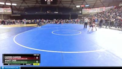 70 lbs Champ. Round 1 - Wyatt Cass, Southwest Washington Wrestling Club vs Camden Hanson, Snoqualmie Valley Wrestling Club