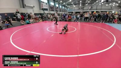 70 lbs Champ. Round 1 - Noah Higgins, Liberty Warriors Wrestling Club vs Cayse Barbee, West Texas Grapplers Wrestling Club