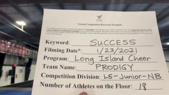 Long Island Cheer - Prodigy [L5 Junior - Non Building] 2021 Athletic Championships: Virtual DI & DII