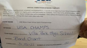 Villa Park High School [High School - Band Chant - Cheer] 2021 USA Virtual West Coast Spirit Championships