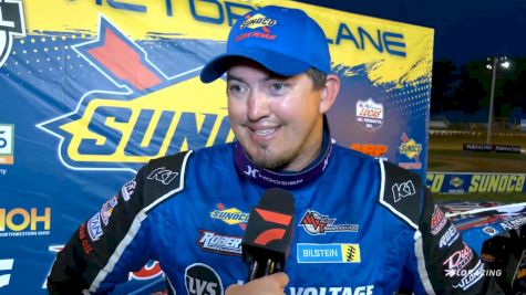 Garrett Alberson Reacts After Taking North/South 100 Thursday Prelim Feature 1 Win