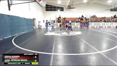 120 lbs Cons. Round 5 - Joshua Romero, Liberty (Bakersfield) vs Angel Zeferano Bruno, Reedley