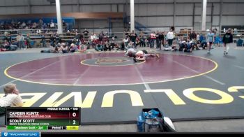 100 lbs Quarterfinal - Scout Scott, Rocky Mountain Middle School vs Camden Kuntz, Southern Idaho Wrestling Club