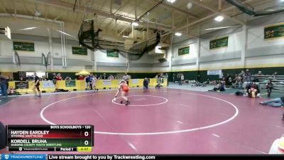 120 lbs Cons. Semi - Kordell Bruha, Harding County Youth Wrestling vs Hayden Eardley, Wyoming Unattached