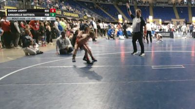 73 lbs 7th Place - Zariah Lighty, Northern York vs Annabelle Battista, Penns Valley