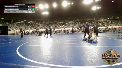 52 lbs Round Of 16 - Sailor Roberts, Wesley Wrestling Club vs Mason Gregory, Harrah Little League Wrestling