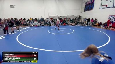 84-86 lbs Round 2 - David Hess, Johnson Junior High vs Brecken Rohrer, CY Middle School