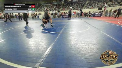 100 lbs Consi Of 4 - Emerson Rollings, Tulsa Blue T Panthers vs Julianna Poff, Harrah Little League Wrestling