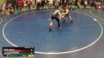 92 lbs Quarterfinal - Crue Jolley, Payson Lions Wrestling Club vs Caleb Manheimer, West Jordan