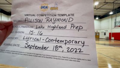Lake Highland Preparatory High School - Allison Raymond [Teen - Solo - Contemporary/Lyrical] 2022 UDA Virtual Solo Showdown