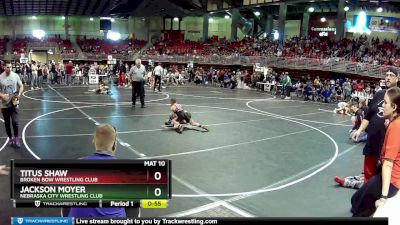 65 lbs Cons. Round 2 - Jackson Moyer, Nebraska City Wrestling Club vs Titus Shaw, Broken Bow Wrestling Club