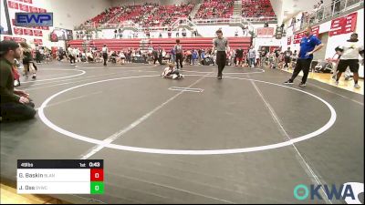 49 lbs Quarterfinal - Grant Baskin, Blanchard Youth Wrestling Club vs Jensen Oss, Saints Youth Wrestling Club