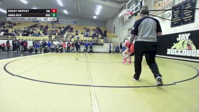 130 lbs Semifinal - Hailey Whitley, Tahlequah Girls HS vs Anna Dux, Rogers High School Girls