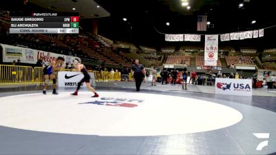 Cadet Boys Lower - 132 lbs Cons. Round 6 - Eli Archuleta, Redwood High School Wrestling vs Gauge Gregorio, Corning PAL Wrestling