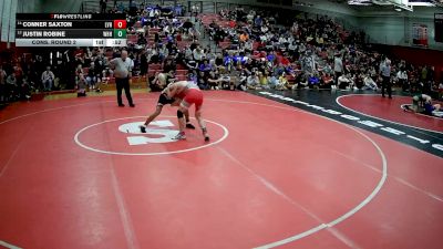 127 lbs Cons. Round 2 - Conner Saxton, Ligonier Valley Hs vs Justin Robine, Westmont Hilltop Hs