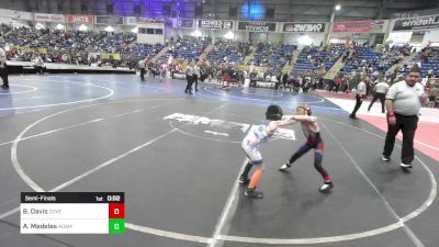 52 lbs Semifinal - Bryer Davis, Dove Creek vs Amen Medeles, Adams City WC
