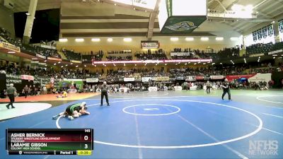 145 lbs Cons. Semi - Asher Bernick, Student Wrestling Development Program vs Laramie Gibson, Colony High School