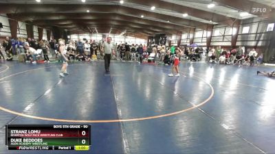 90 lbs Cons. Round 2 - Stranz Lomu, Riverton Wolf Pack Wrestling Club vs Duke Beddoes, Agon Academy Wrestling