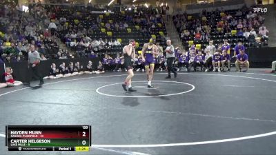 120 lbs Quarterfinal - Carter Helgeson, Lake Mills vs Hayden Munn, Nashua-Plainfield